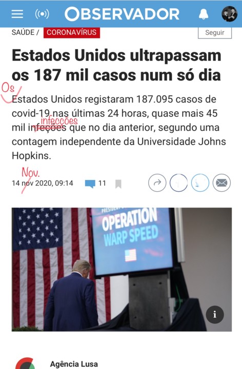 Os E.U.A. ultrapassam 187 000 casos num só dia, in Observidor [isto mesmo)